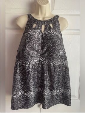 Septangle Gray Black Animal Print Halter High Neck Keyhole Swim Top Size 22W